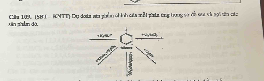 (SBT - KNTT) Dự đoán sản phẩm chính của mỗi phản ứng trong sơ đồ sau và gọi tên các 
sản phẩm đó.