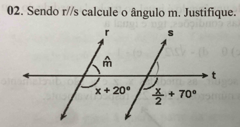 Sendo r//s calcule o ângulo m. Justifique.