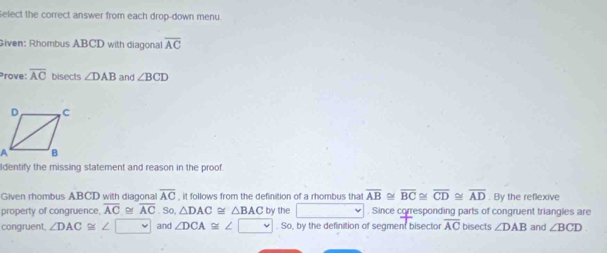 Solved: Select the correct answer from each drop-down menu. Given ...