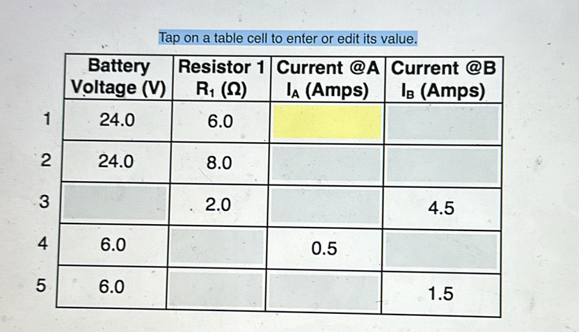 Tap on a table cell to enter or