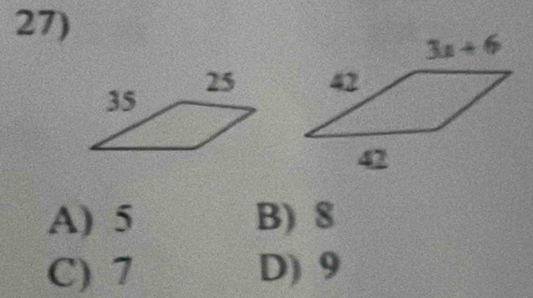 A) 5 B) 8
C) 7 D) 9