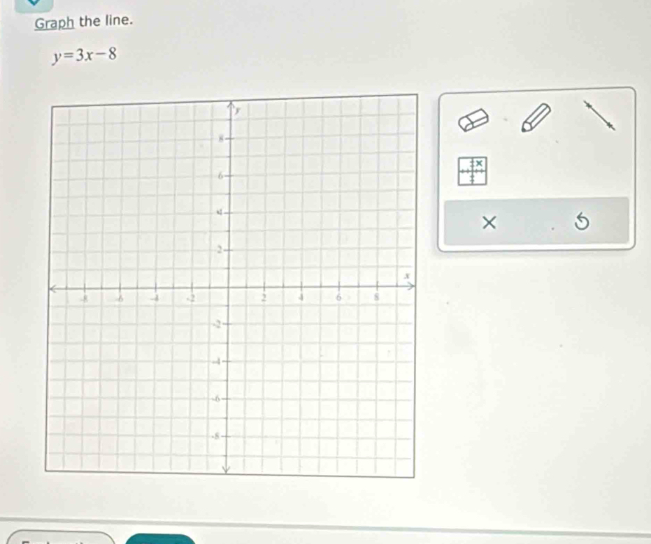 Graph the line.
y=3x-8
× 
a