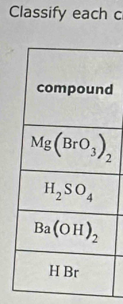 Classify each c
d