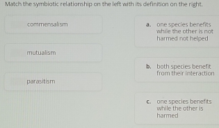 Solved: Match the symbiotic relationship on the left with its ...