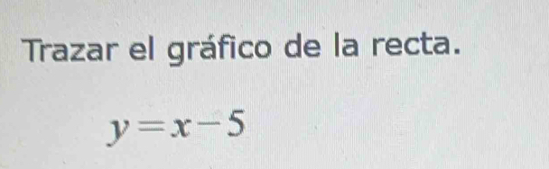 Trazar el gráfico de la recta.
y=x-5