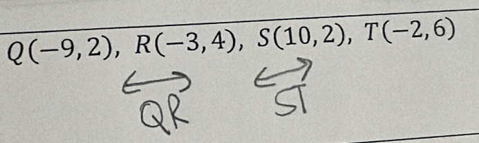 Q(-9,2), R(-3,4), S(10,2), T(-2,6)