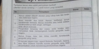 Tentukan benar atau salah peryataan berikut!