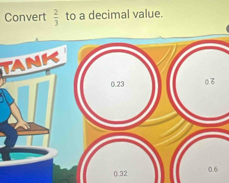 Convert  2/3  to a decimal value.
TANK