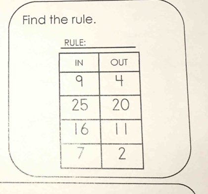 Find the rule. 
RULE: