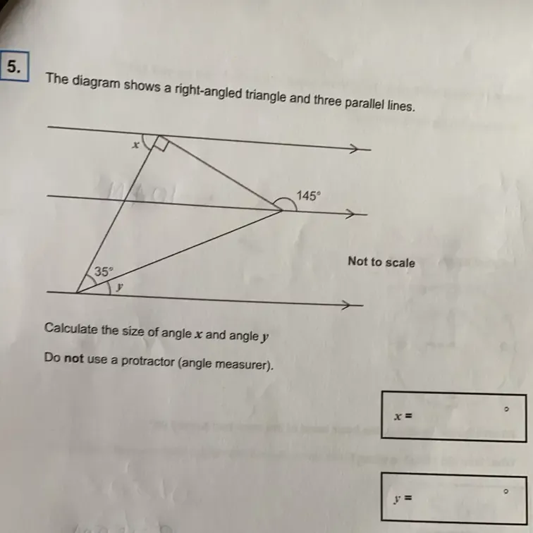 Solved: The diagram shows a right-angled triangle and three parallel ...