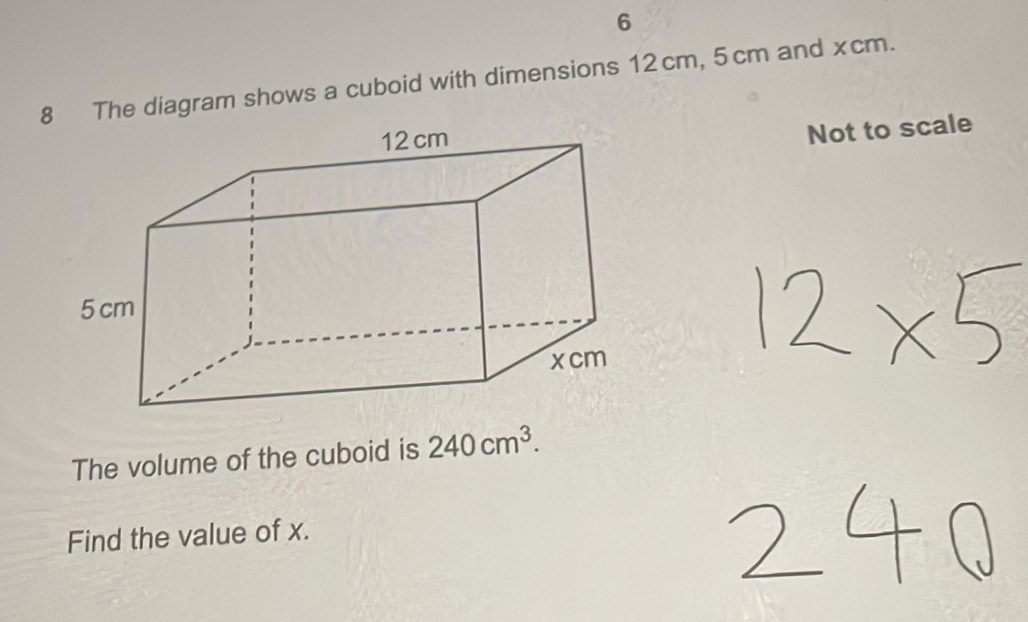 Solved: 6 8 The diagram shows a cuboid with dimensions 12 cm, 5 cm and ...