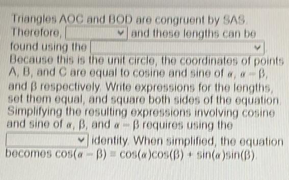Solved: Triangles AOC and BOD are congruent by SAS. Therefore, v and ...