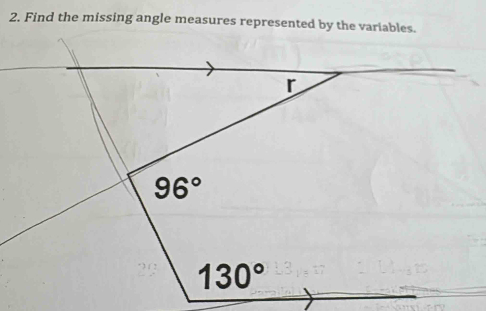 Find the missing angle measures represented by the variables.