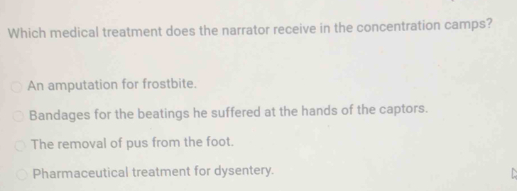 Solved: Which medical treatment does the narrator receive in the ...