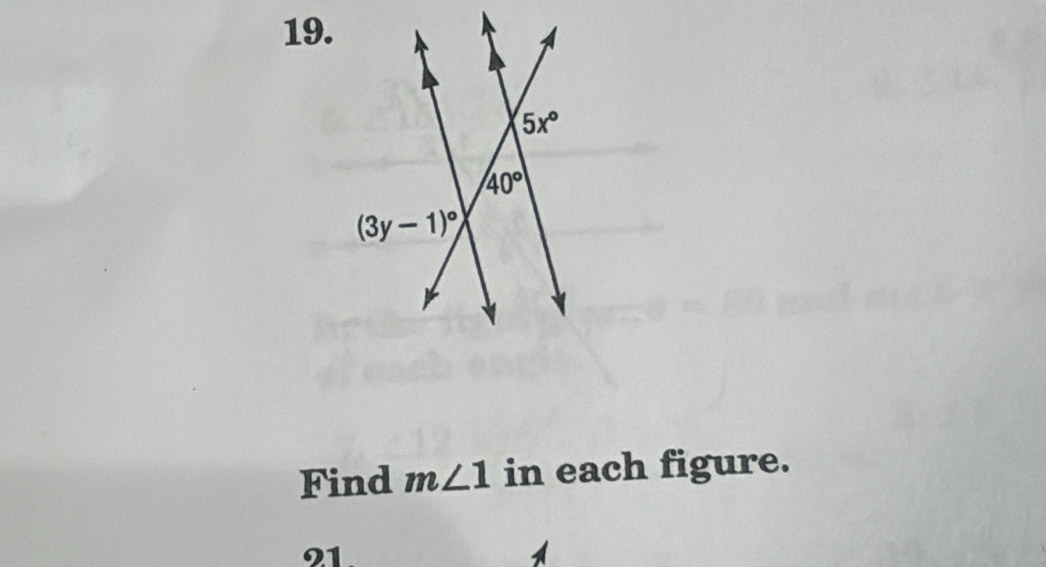 Find m∠ 1 in each figure.
21