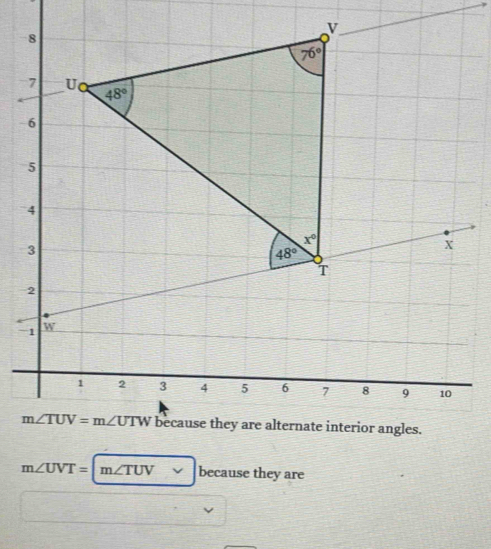 m∠ UVT= m∠ TUVbe cause they are