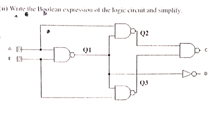 ii) Write the Boolean expression of the logic circuit and simplify.