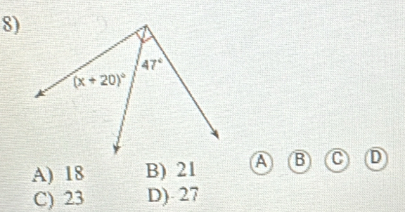 A) 18 B) 21 A B C D
C) 23 D) 27