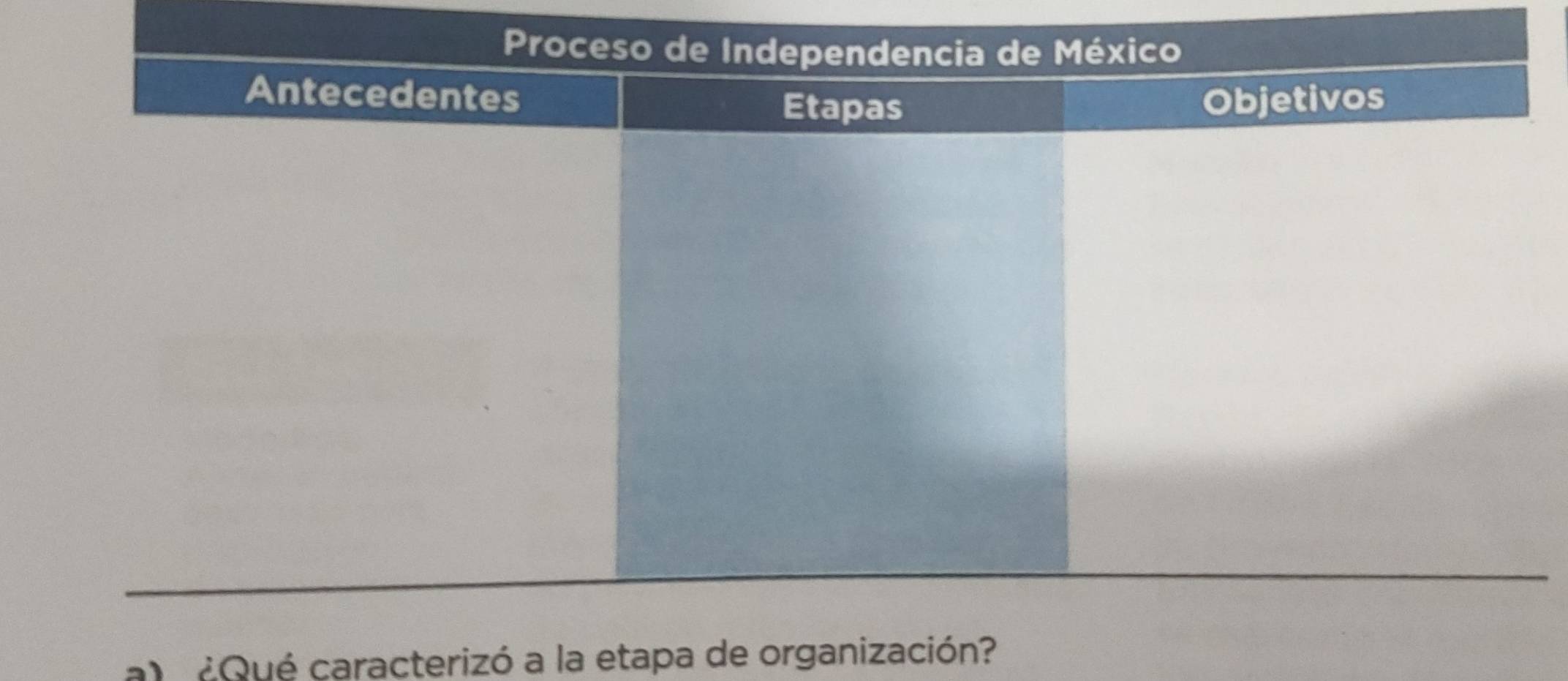 al ¿Qué caracterizó a la etapa de organización?