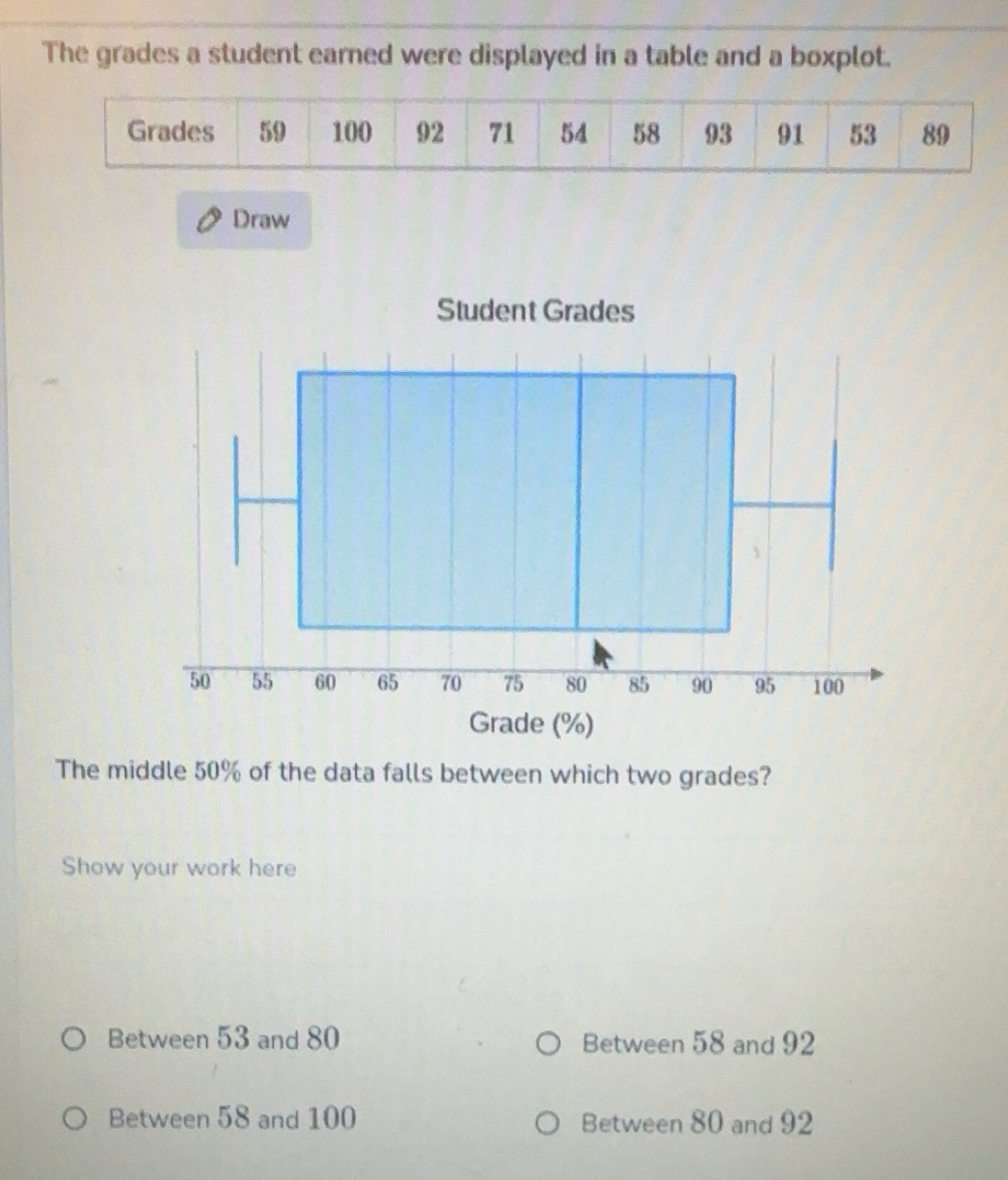 Solved: The grades a student earned were displayed in a table and a ...