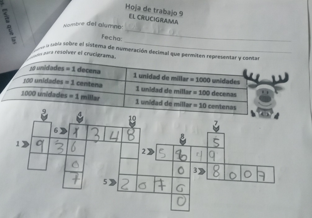 Hoja de trabajo 9
EL CRUCIGRAMA
Nombre del alumno:
。 Fecha:_
_
eserva la tabla sobre el sistema de numeración decimal que permi
dads para resolver el crucigra