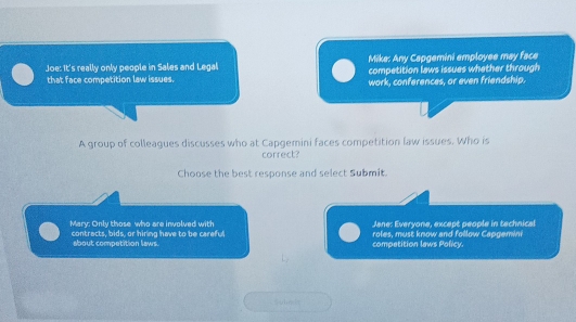 Solved: Mike: Any Capgemini employee may face Joe: It's really only ...