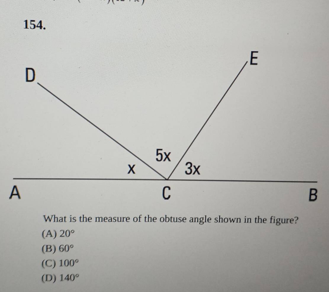 Solved: What is the measure of the obtuse angle shown in the figure? (A ...