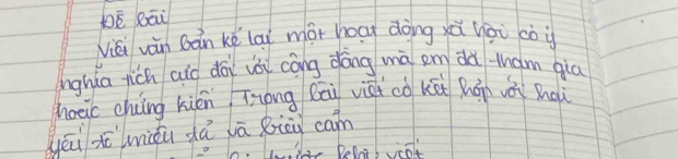 bē Rāi 
Viái win bàn ke lai mài hoat dòng xù hài còi 
nghua rich aio dài iài còng dáng mà em dà tham qiā 
hoeic chng kién Tiong Bāi viài cǒkāi hán zài hoi 
yēu xē miǒu dú vā xiēu cam 
.Belatb vool