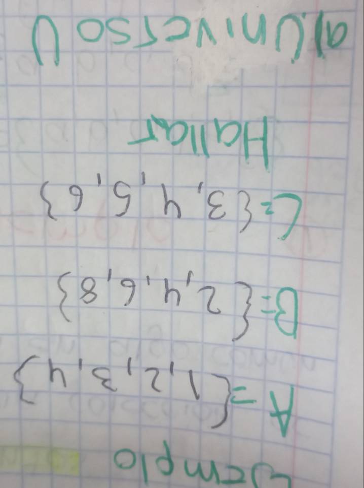 Nemplo
A= 1,2,3,4
B= 2,4,6,8
C= 3,4,5,6
Hallar 
arUniversoU