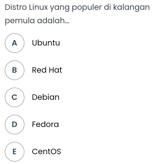 Telah dijawab:Distro Linux yang populer di kalangan pemula adalah... A ...