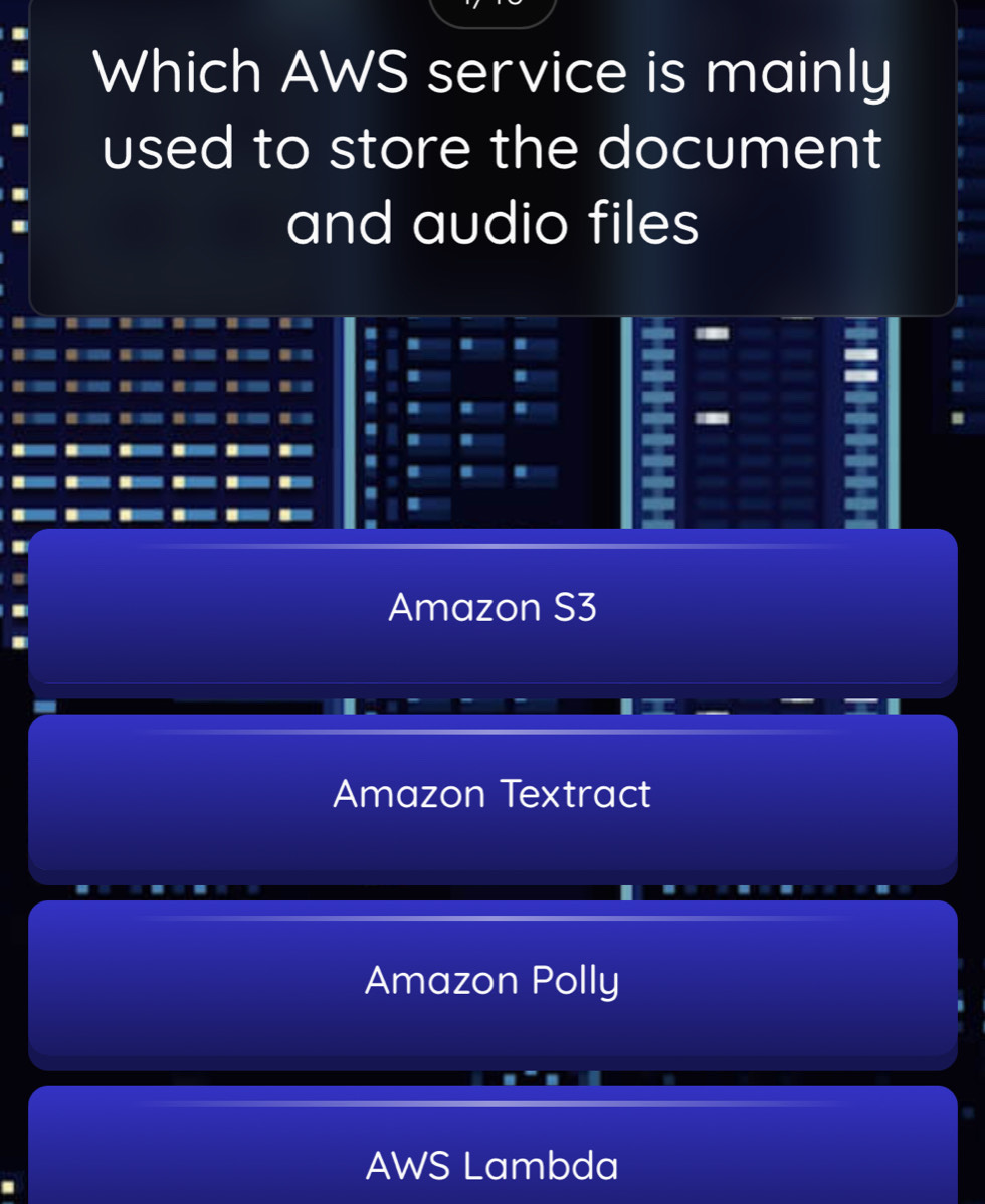 Selesai:Which AWS service is mainly used to store the document and ...