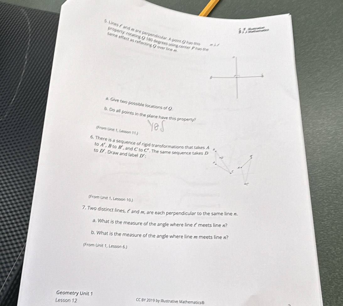 Solved: Mathernass 5. Lines £ and m are perpendicular. A point O has ...