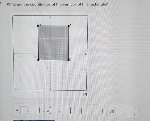 What are the coordinates of the vertices of this rectangle?
A(□ ,□ ). B( (□ ,□ ), c(□ ,□ ), D(□ )