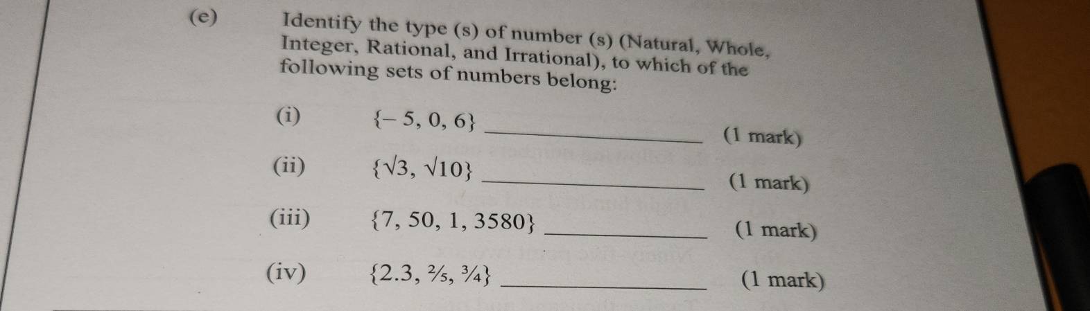 Solved: Identify the type (s) of number (s) (Natural, Whole, Integer ...