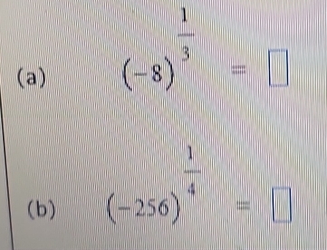 (-8)^ 1/3 =□
(b)
(-256)^ 1/4 =□