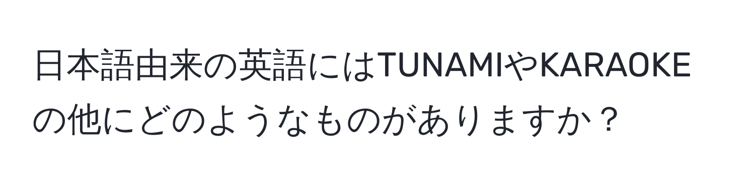 日本語由来の英語にはTUNAMIやKARAOKEの他にどのようなものがありますか？