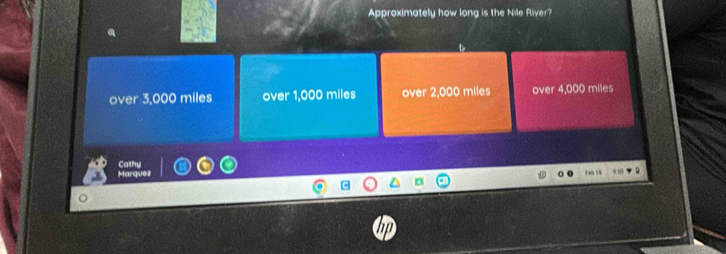 Approximately how long is the Nile River?
over 3,000 miles over 1,000 miles over 2,000 miles over 4,000 miles
Cathy
Marquez