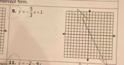 ntercept form,
9. y=- 5/3 x+1
11. y=-2-4x