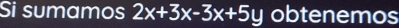 Si sumamos 2x+3x-3x+5y obtenemos