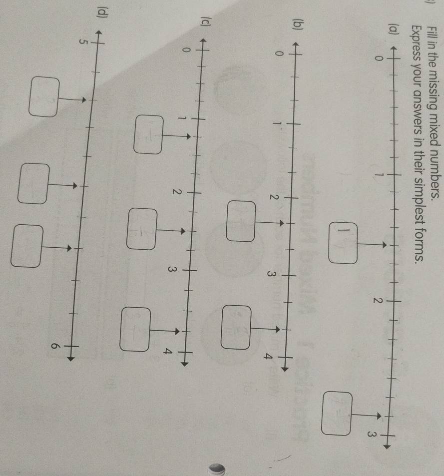 Fill in the missing mixed numbers. 
Express your answers in their simplest forms. 
(d)