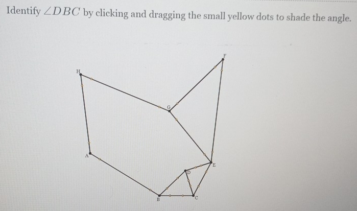 Identify ∠ DBC by clicking and dragging the small yellow dots to shade the angle.