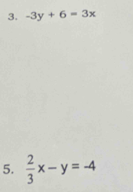 -3y+6=3x
5.  2/3 x-y=-4