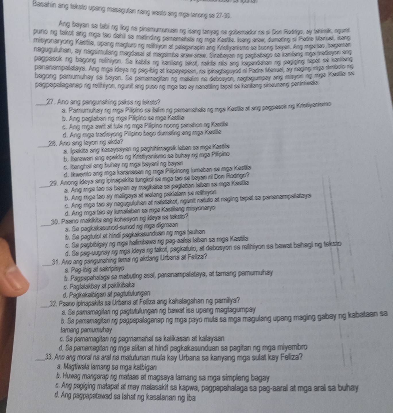 Solved: Basahin ang tekato upang masagutan nang wasto ang mga lanong se ...