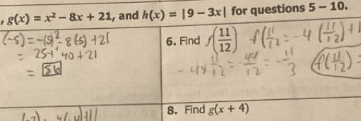 h(x)=|9-3x| for questions 5-10.