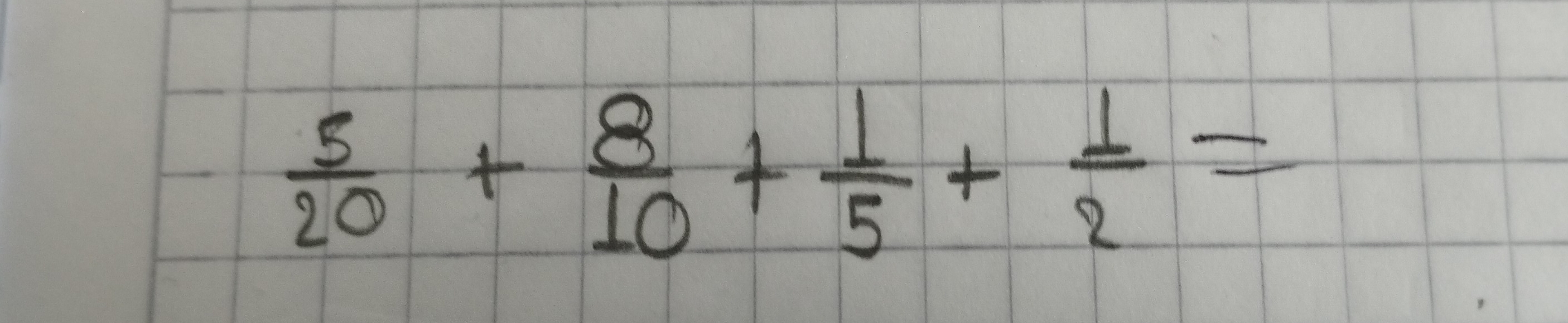  5/20 + 8/10 + 1/5 + 1/2 =