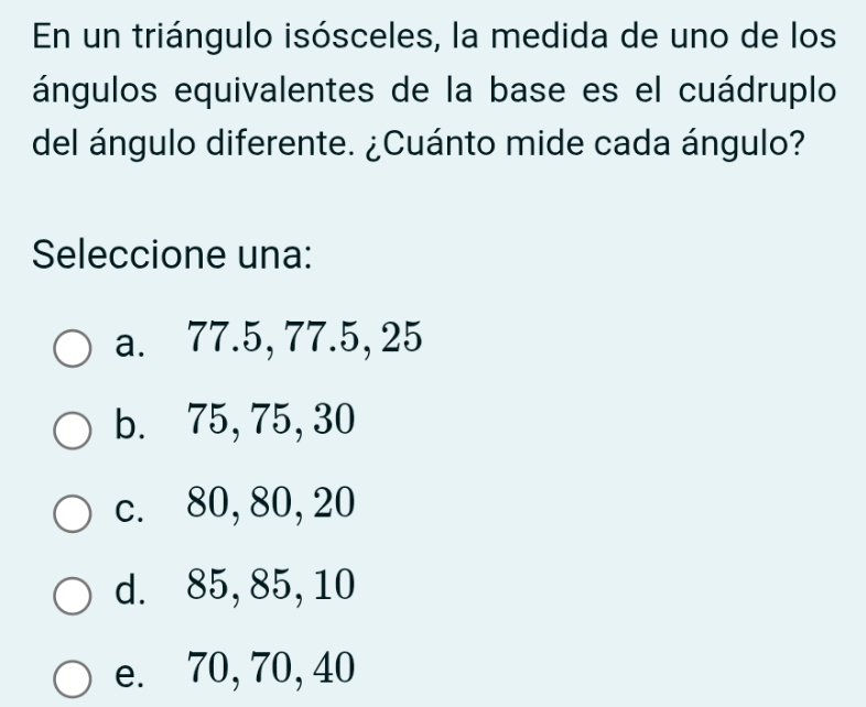 Resuelto:En un triángulo isósceles, la medida de uno de los ángulos ...