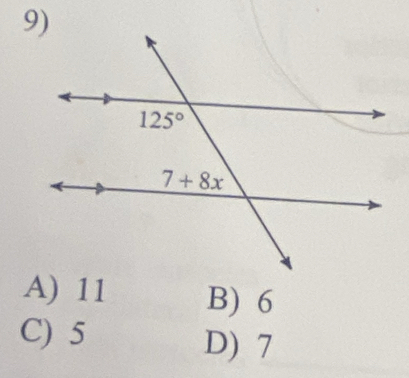 A) 11 B) 6
C) 5 D) 7