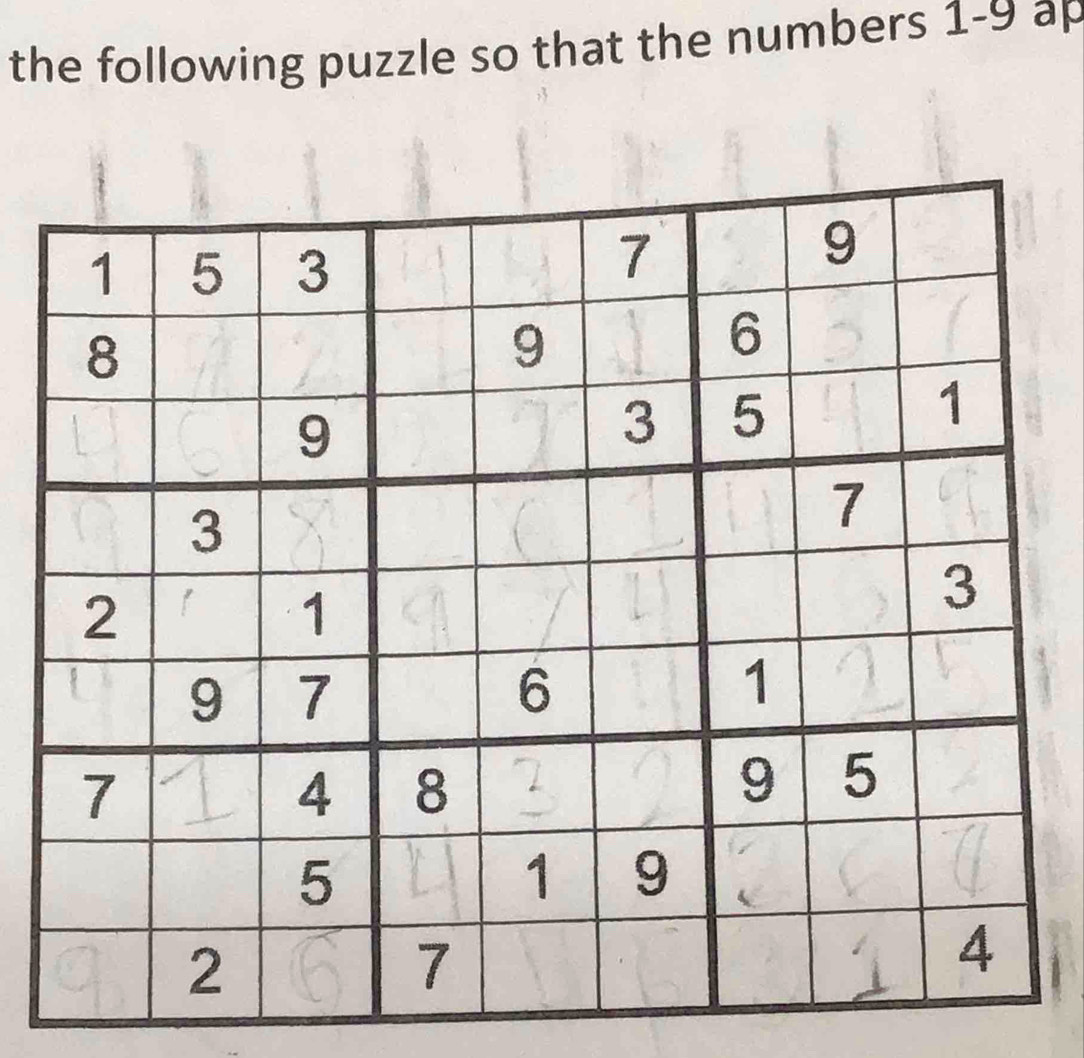 the following puzzle so that the numbers 1-9 ap