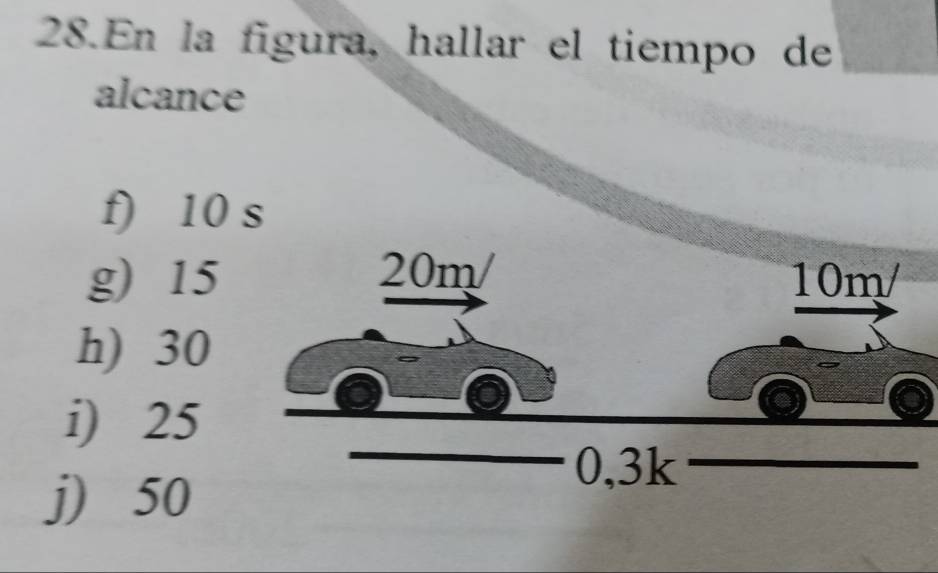 En la figura, hallar el tiempo de
alcance
f) 10 s
g) 15
h) 30
i) 25
j) 50