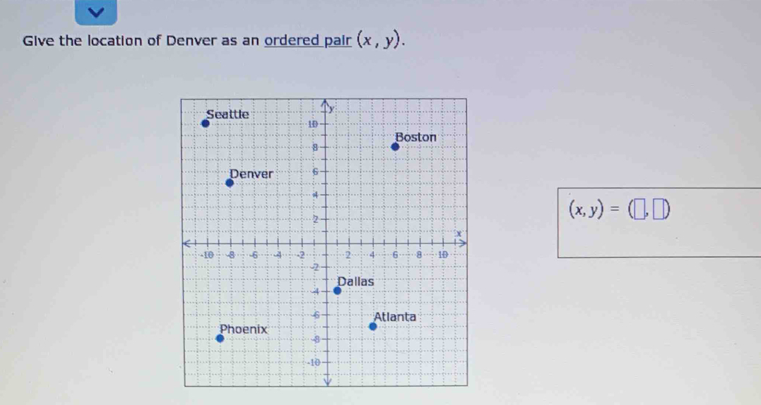 Give the location of Denver as an ordered pair (x,y).
(x,y)=(□ ,□ )